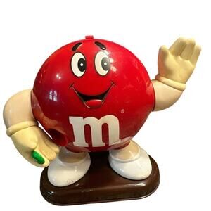 Vintage M&Ms Candy Dispenser Mars 1991 Red Hand Lever Collectible Plastic 9"
